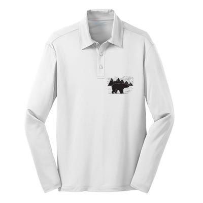 Black Bear Wildlife Animal Wilderness Graphic Silk Touch Performance Long Sleeve Polo