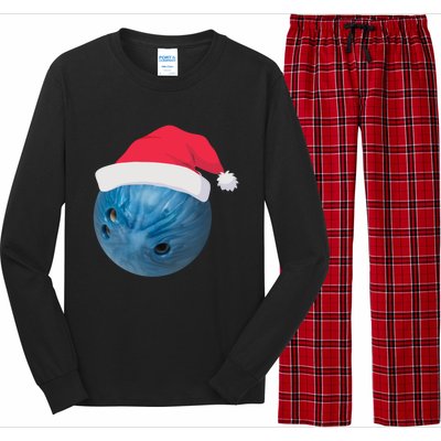 Bowling Ball With Christmas Hat Christmas Bowling Funny Gift Long Sleeve Pajama Set