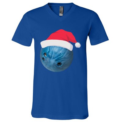 Bowling Ball With Christmas Hat Christmas Bowling Funny Gift V-Neck T-Shirt