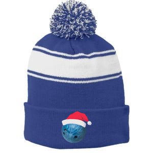 Bowling Ball With Christmas Hat Christmas Bowling Funny Gift Stripe Pom Pom Beanie