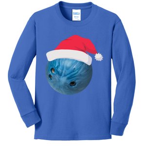 Bowling Ball With Christmas Hat Christmas Bowling Funny Gift Kids Long Sleeve Shirt