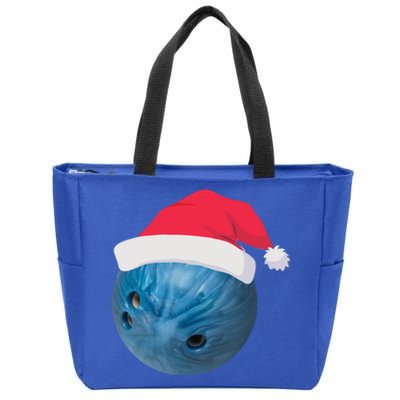 Bowling Ball With Christmas Hat Christmas Bowling Funny Gift Zip Tote Bag