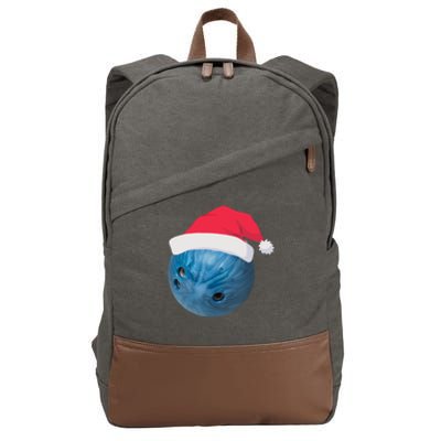 Bowling Ball With Christmas Hat Christmas Bowling Funny Gift Cotton Canvas Backpack