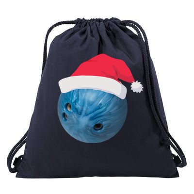 Bowling Ball With Christmas Hat Christmas Bowling Funny Gift Drawstring Bag