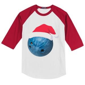 Bowling Ball With Christmas Hat Christmas Bowling Funny Gift Kids Colorblock Raglan Jersey