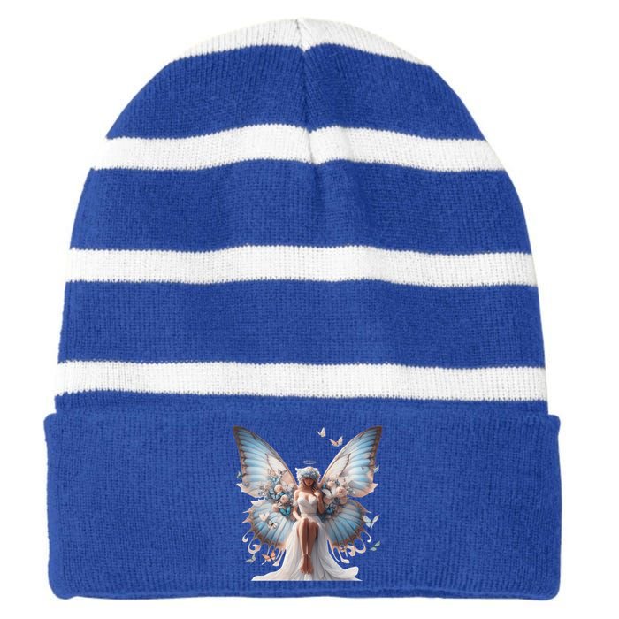 Beautiful Butterfly Wings Angel Rainbow Butterflies Gift Striped Beanie with Solid Band