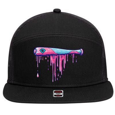 Baseball Bat With Sprinkles Drip Gift 7 Panel Mesh Trucker Snapback Hat