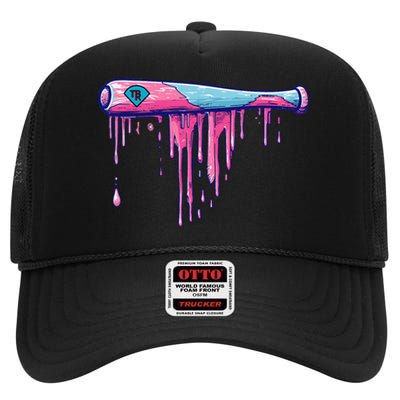 Baseball Bat With Sprinkles Drip Gift High Crown Mesh Back Trucker Hat