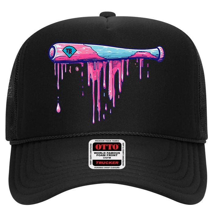 Baseball Bat With Sprinkles Drip Gift High Crown Mesh Back Trucker Hat