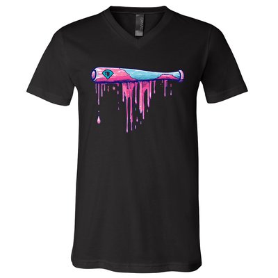 Baseball Bat With Sprinkles Drip Gift V-Neck T-Shirt