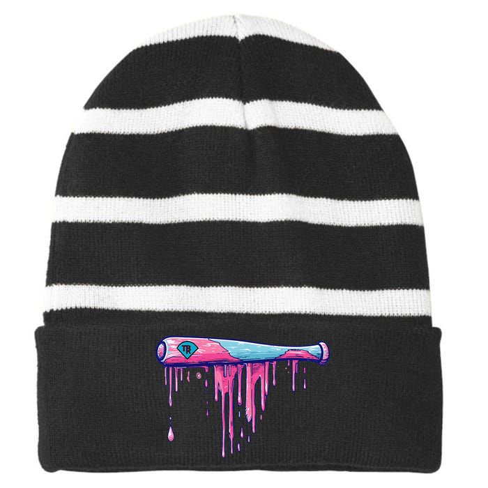 Baseball Bat With Sprinkles Drip Gift Striped Beanie with Solid Band