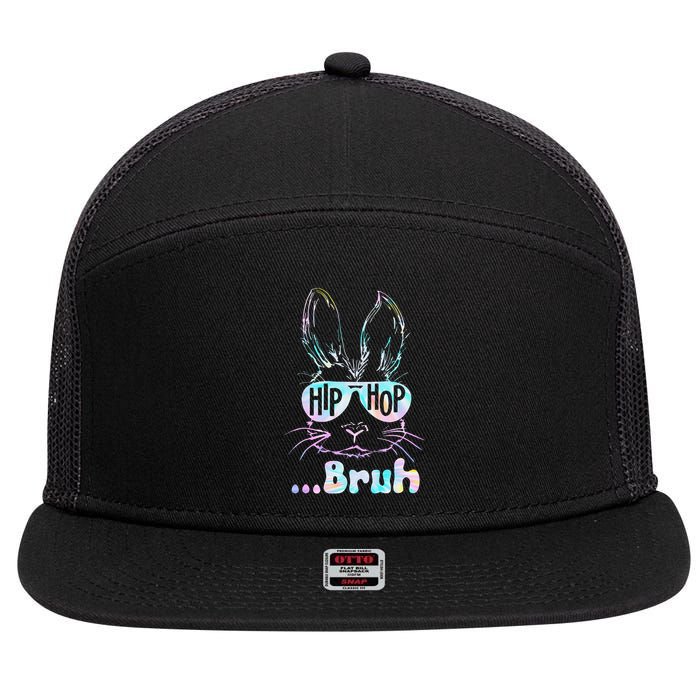 Bruh Bunny With Sunglasses Tie Dye Easter Day 7 Panel Mesh Trucker Snapback Hat