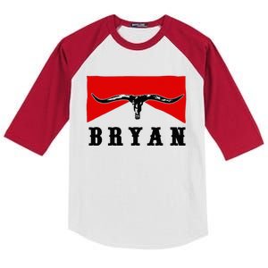 Bryan Bullhead Western Cowboy Cow Skull Kids Colorblock Raglan Jersey