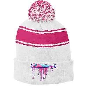 Baseball Bat With Sprinkles Drip Stripe Pom Pom Beanie