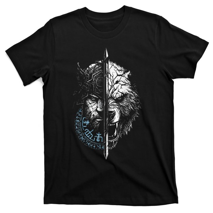 Berserker Bear Warrior Odin Runes Nordic Compass T-Shirt