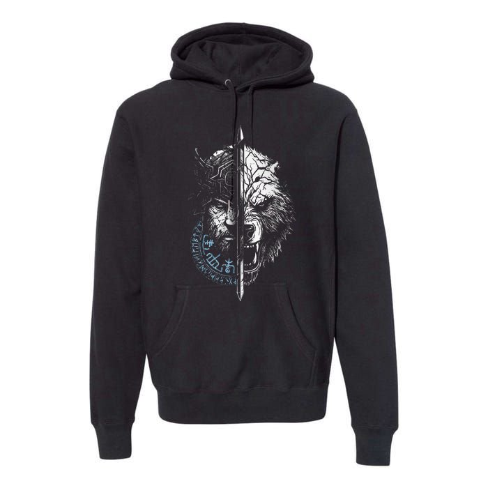 Berserker Bear Warrior Odin Runes Nordic Compass Premium Hoodie