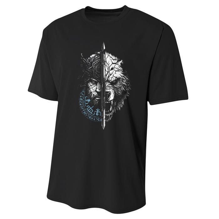 Berserker Bear Warrior Odin Runes Nordic Compass Performance Sprint T-Shirt