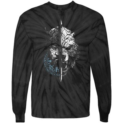 Berserker Bear Warrior Odin Runes Nordic Compass Tie-Dye Long Sleeve Shirt