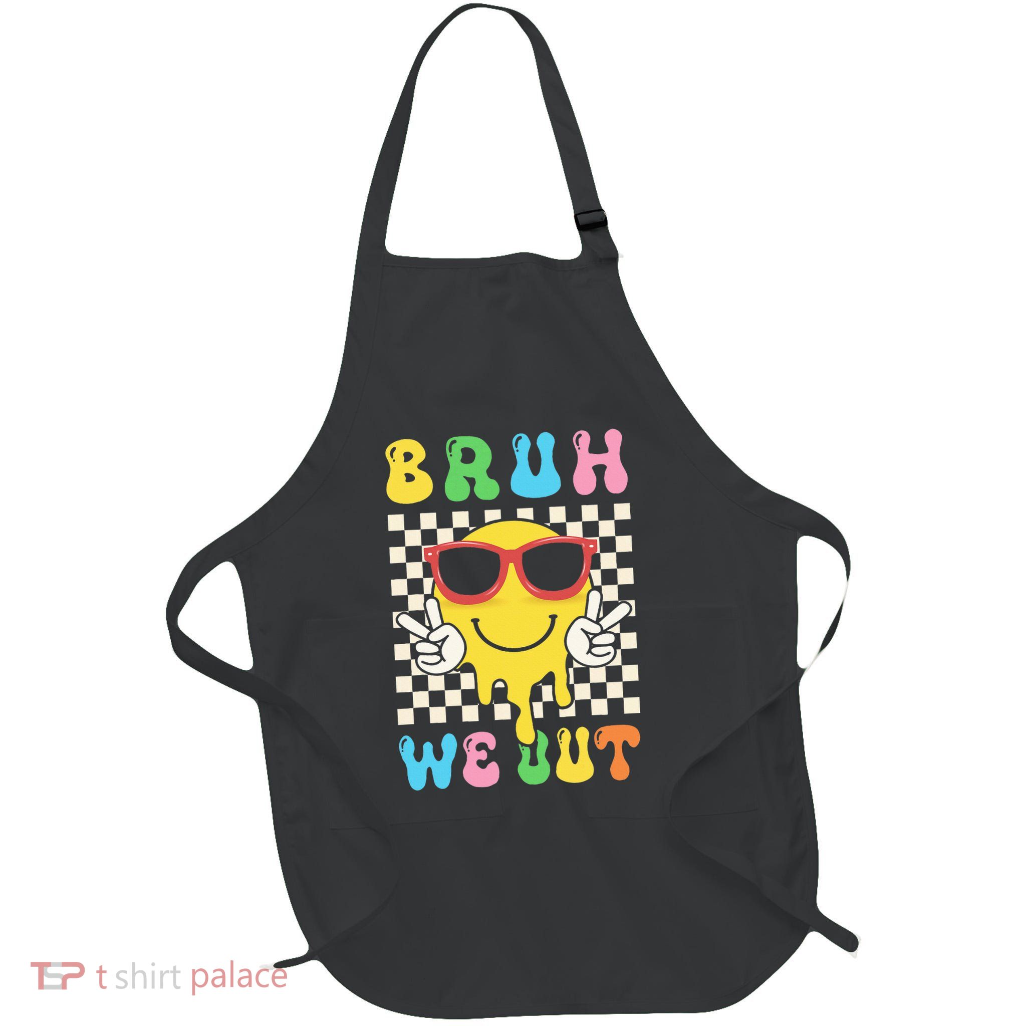 Bye Bruh We Out End Of School Retro Rainbow Sunglasses Full-Length Apron With Pockets