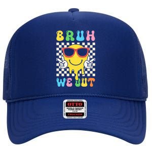 Bye Bruh We Out End Of School Retro Rainbow Sunglasses High Crown Mesh Back Trucker Hat