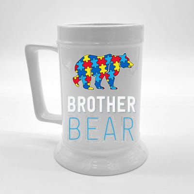 Brother Bear World Autism Awareness Day Family Puzzle Piece Beer Stein