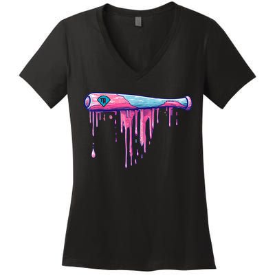 Baseball Bat With Sprinkles Drip Women's V-Neck T-Shirt