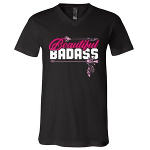 Beautiful Badass | Wo Empowerment Pink V-Neck T-Shirt