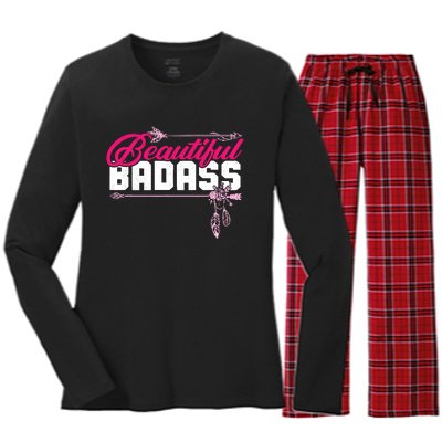 Beautiful Badass | Wo Empowerment Pink Women's Long Sleeve Flannel Pajama Set 