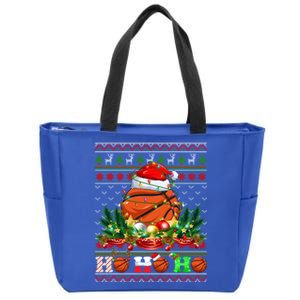 Basketball Ball Xmas Tree Lights Ugly Christmas Sweater Gift Zip Tote Bag