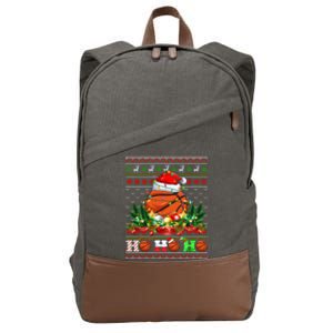 Basketball Ball Xmas Tree Lights Ugly Christmas Sweater Gift Cotton Canvas Backpack