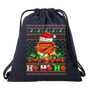 Basketball Ball Xmas Tree Lights Ugly Christmas Sweater Gift Drawstring Bag