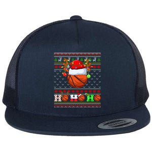 Basketball Ball Xmas Tree Lights Ugly Christmas Gift Flat Bill Trucker Hat