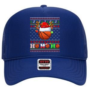 Basketball Ball Xmas Tree Lights Ugly Christmas Gift High Crown Mesh Back Trucker Hat