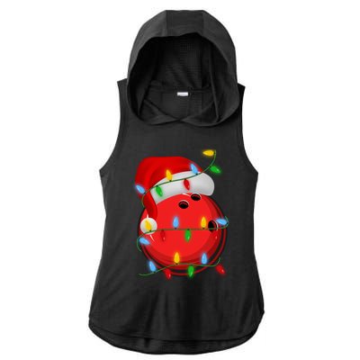 Bowling Ball Xmas Lighting Holiday Santa Bowling Christmas Meaningful Gift Ladies PosiCharge Tri-Blend Wicking Draft Hoodie Tank