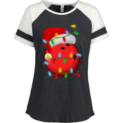 Bowling Ball Xmas Lighting Holiday Santa Bowling Christmas Meaningful Gift Enza Ladies Jersey Colorblock Tee