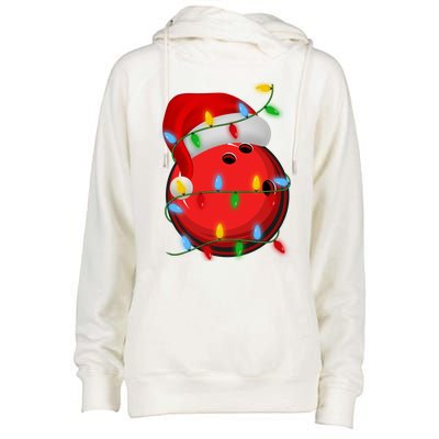 Bowling Ball Xmas Lighting Holiday Santa Bowling Christmas Meaningful Gift Womens Funnel Neck Pullover Hood