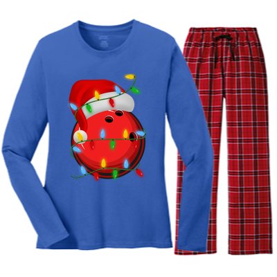 Bowling Ball Xmas Lighting Holiday Santa Bowling Christmas Meaningful Gift Women's Long Sleeve Flannel Pajama Set 