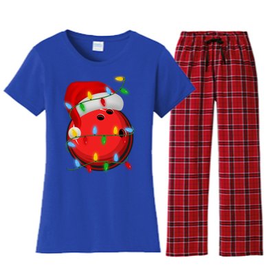 Bowling Ball Xmas Lighting Holiday Santa Bowling Christmas Meaningful Gift Women's Flannel Pajama Set