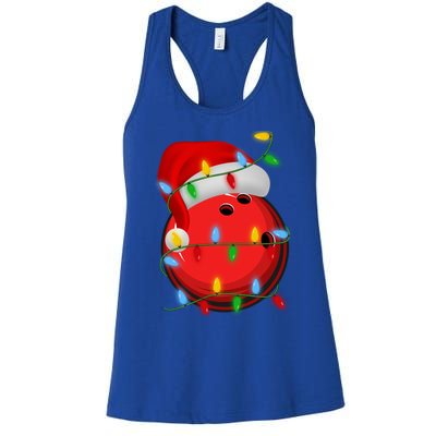 Bowling Ball Xmas Lighting Holiday Santa Bowling Christmas Meaningful Gift Women's Racerback Tank