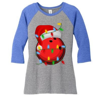 Bowling Ball Xmas Lighting Holiday Santa Bowling Christmas Meaningful Gift Women's Tri-Blend 3/4-Sleeve Raglan Shirt