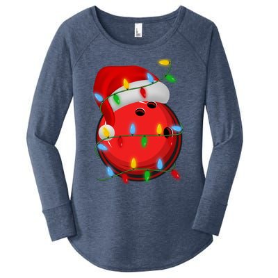 Bowling Ball Xmas Lighting Holiday Santa Bowling Christmas Meaningful Gift Women's Perfect Tri Tunic Long Sleeve Shirt