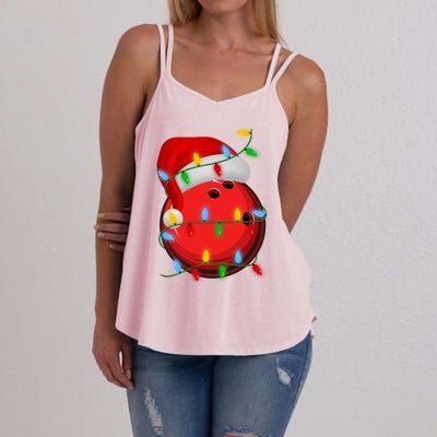 Bowling Ball Xmas Lighting Holiday Santa Bowling Christmas Meaningful Gift Women's Strappy Tank