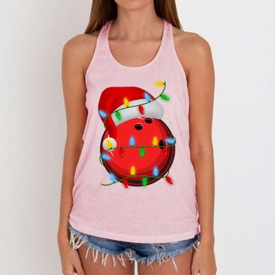 Bowling Ball Xmas Lighting Holiday Santa Bowling Christmas Meaningful Gift Women's Knotted Racerback Tank