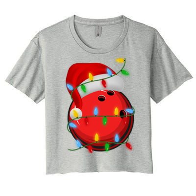 Bowling Ball Xmas Lighting Holiday Santa Bowling Christmas Meaningful Gift Women's Crop Top Tee