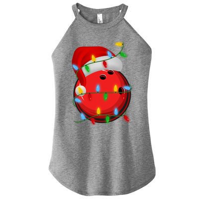 Bowling Ball Xmas Lighting Holiday Santa Bowling Christmas Meaningful Gift Women’s Perfect Tri Rocker Tank