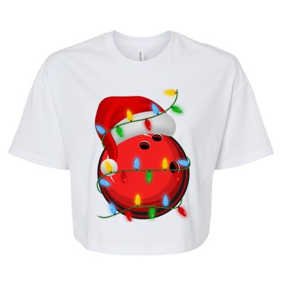 Bowling Ball Xmas Lighting Holiday Santa Bowling Christmas Meaningful Gift Bella+Canvas Jersey Crop Tee