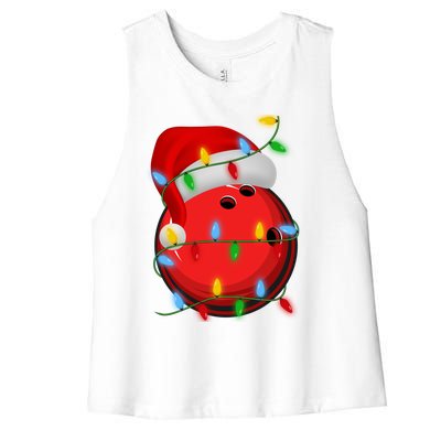 Bowling Ball Xmas Lighting Holiday Santa Bowling Christmas Meaningful Gift Women's Racerback Cropped Tank