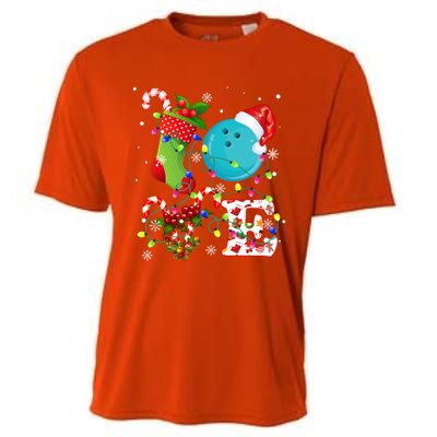 Bowling Ball Xmas Lighting Santa Love Bowling Ball Christmas Great Gift Cooling Performance Crew T-Shirt