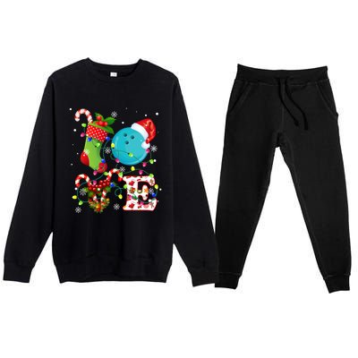 Bowling Ball Xmas Lighting Santa Love Bowling Ball Christmas Great Gift Premium Crewneck Sweatsuit Set