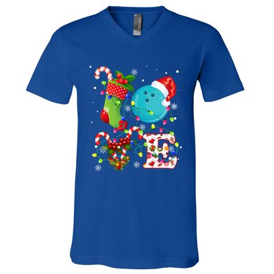 Bowling Ball Xmas Lighting Santa Love Bowling Ball Christmas Great Gift V-Neck T-Shirt